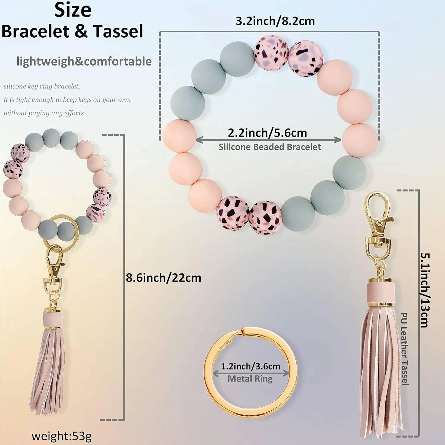 BIHRTC Key Ring Bracelet Car Keychain Holder Wristlet Silicone Women Beaded Bangle Chains