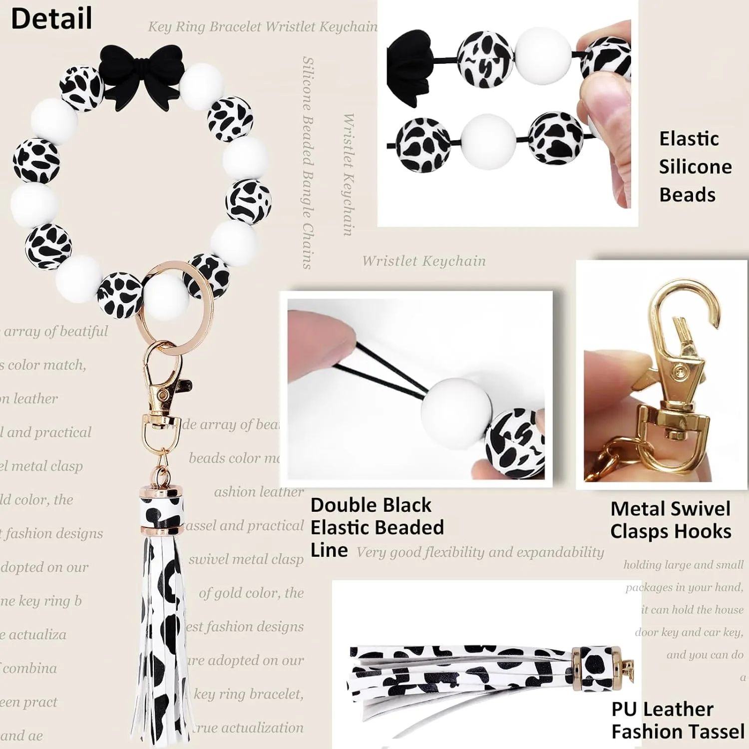 BIHRTC Key Ring Bracelet Car Keychain Holder Wristlet Silicone Women Beaded Bangle Chains