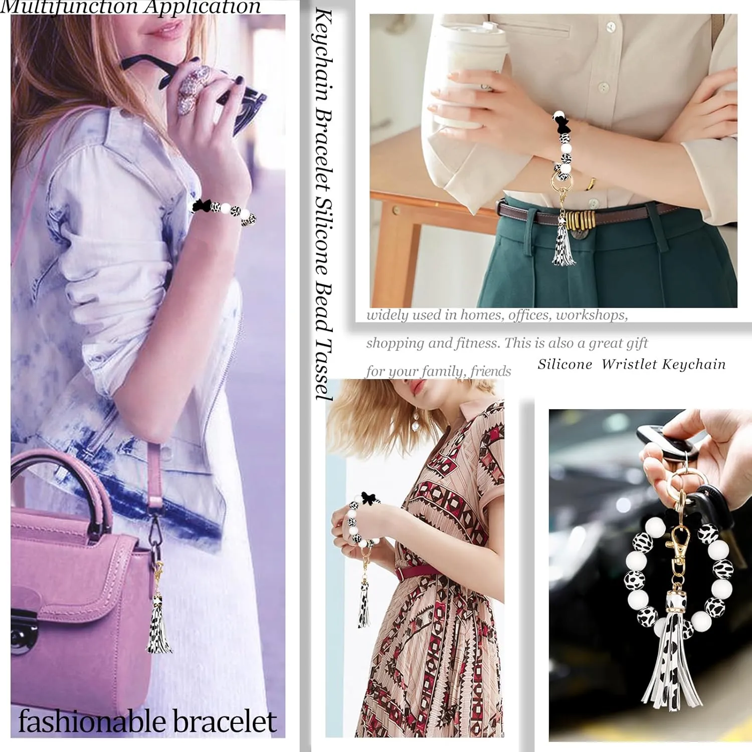 BIHRTC Key Ring Bracelet Car Keychain Holder Wristlet Silicone Women Beaded Bangle Chains