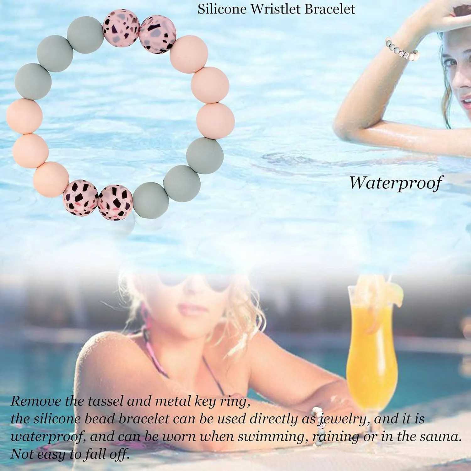 BIHRTC Key Ring Bracelet Car Keychain Holder Wristlet Silicone Women Beaded Bangle Chains