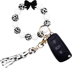 BIHRTC Key Ring Bracelet Car Keychain Holder Wristlet Silicone Women Beaded Bangle Chains
