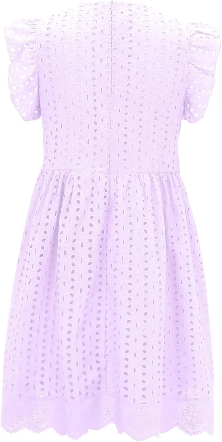 Boho Dresses for Women 2024 V Neck Sleeveless Sun Dress Hollow Out Ruffle Hem Mini Dress Vacation Summer Dresses