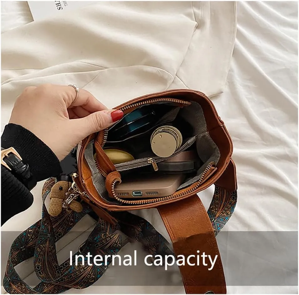 Bootara Bucket Bag, Vintage Fashion Bag, Crossbody Bags Adjustable Wider Shoulder Strap, with Cute Doll Pendants