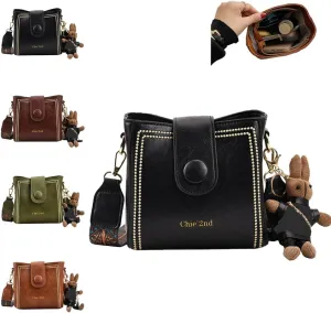 Bootara Bucket Bag, Vintage Fashion Bag, Crossbody Bags Adjustable Wider Shoulder Strap, with Cute Doll Pendants
