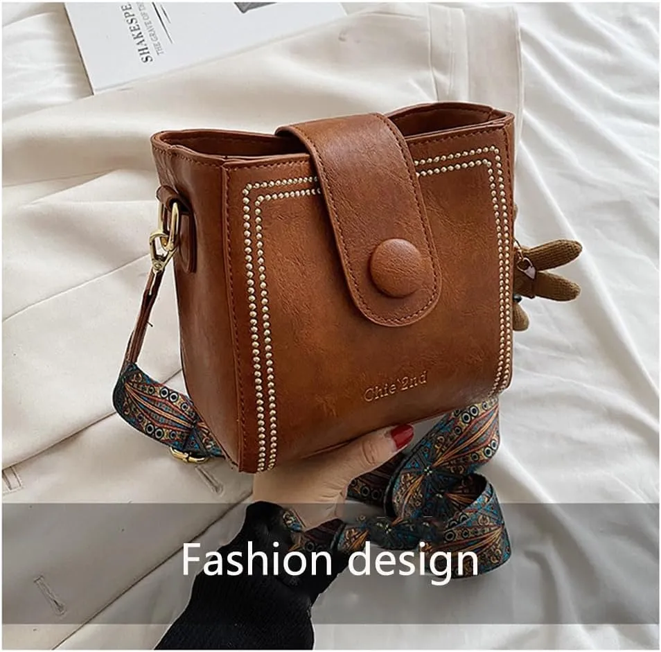 Bootara Bucket Bag, Vintage Fashion Bag, Crossbody Bags Adjustable Wider Shoulder Strap, with Cute Doll Pendants