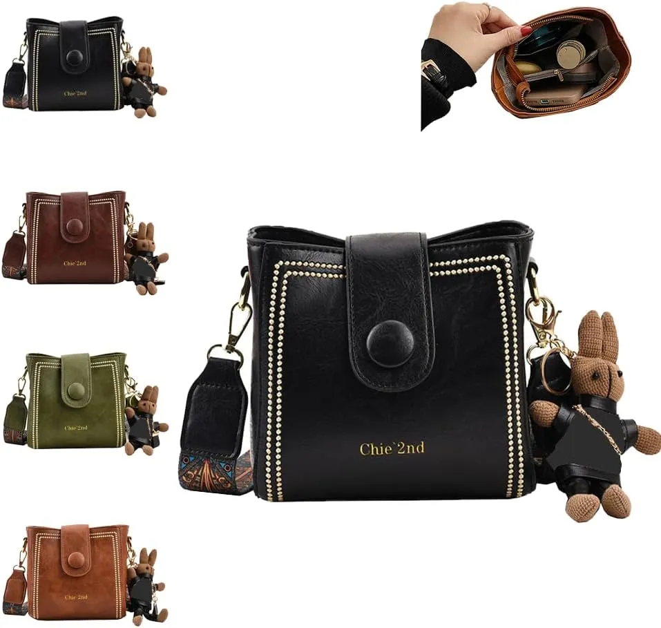 Bootara Bucket Bag, Vintage Fashion Bag, Crossbody Bags Adjustable Wider Shoulder Strap, with Cute Doll Pendants