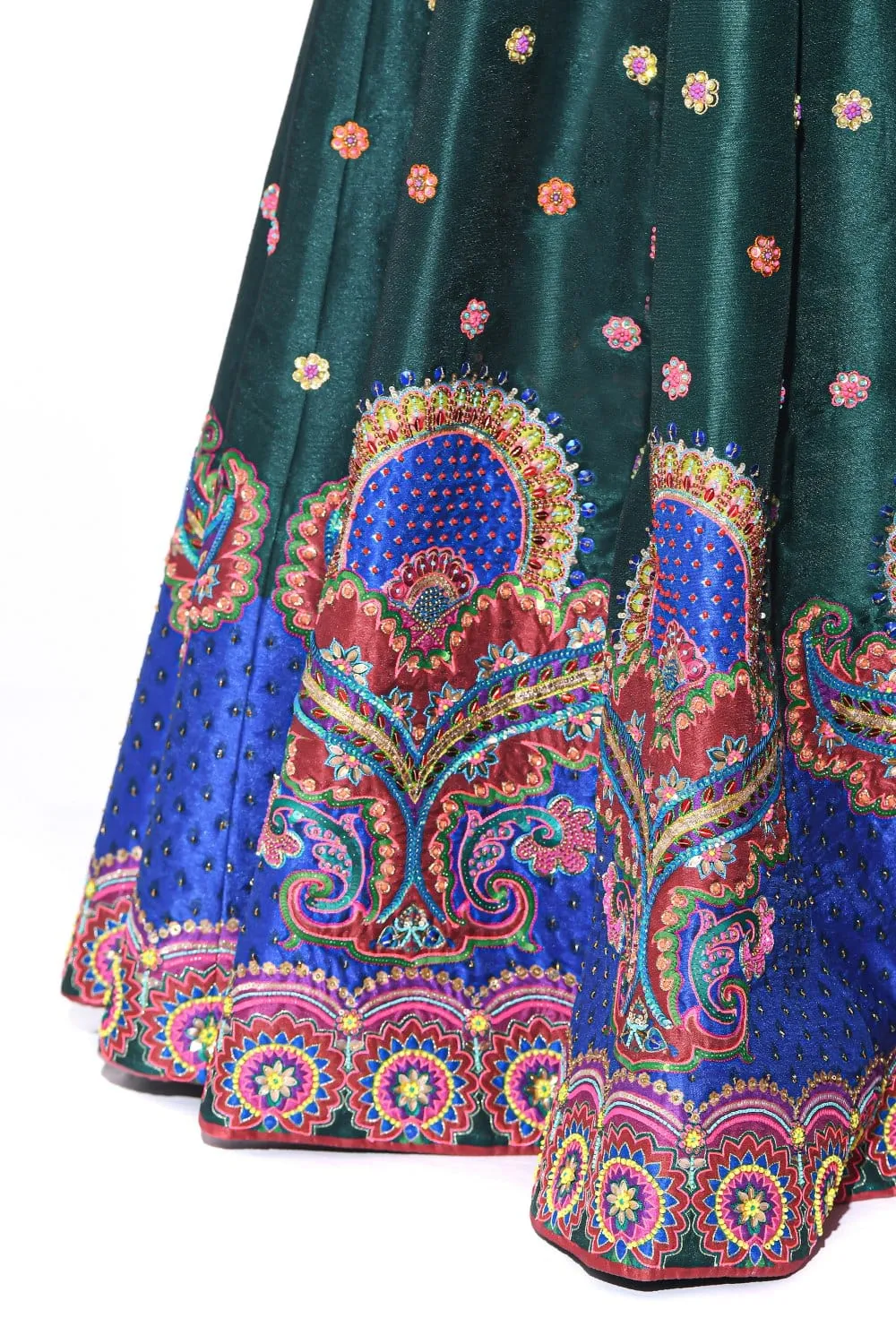 Bottle Green Embroideered Peplum Top , Lehenga Set
