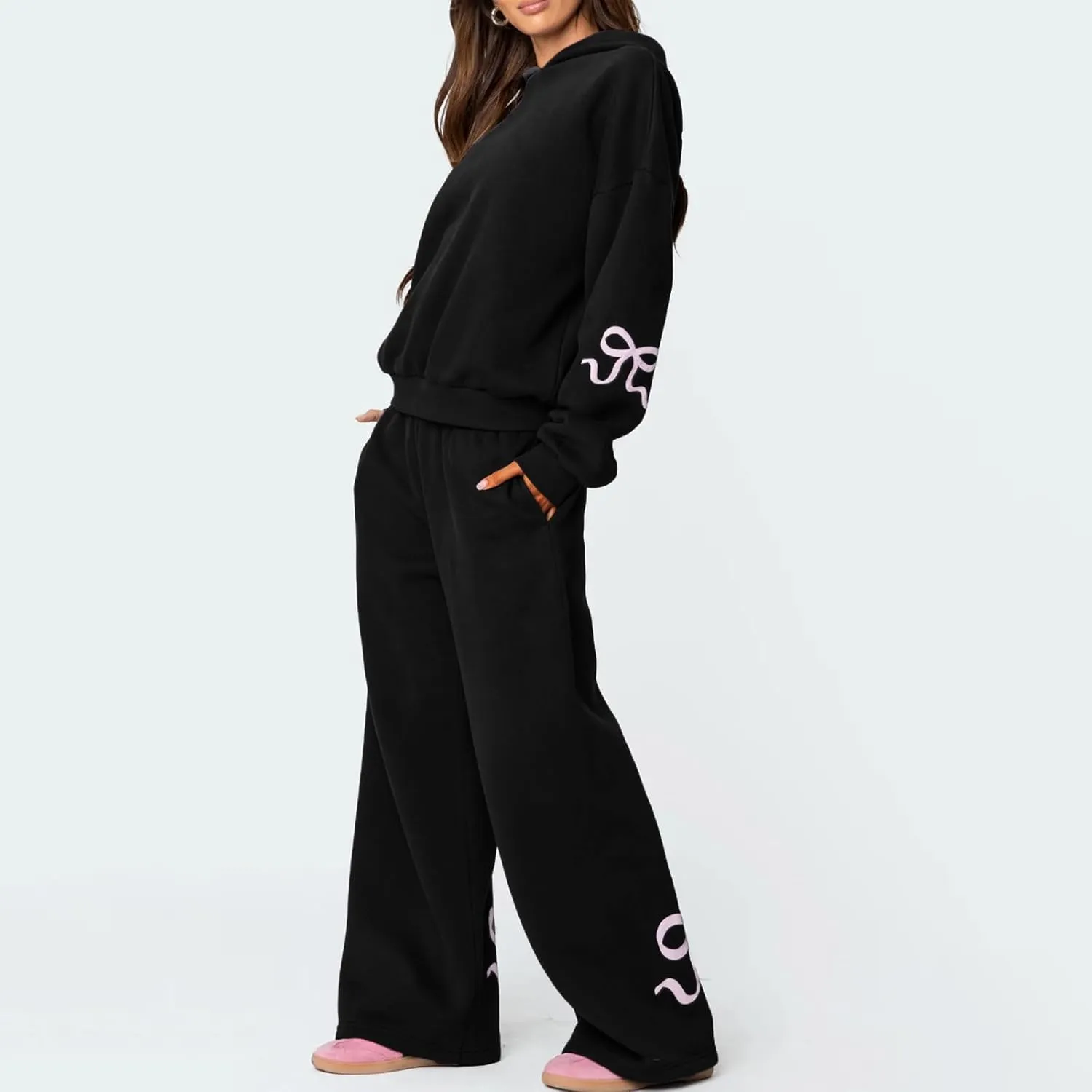 Bow Sweatsuits for Women Two Piece Tracksuit Graphic Oversized Hoodie Sweatshirt Sweatpants Sweat Set for Teen Girl