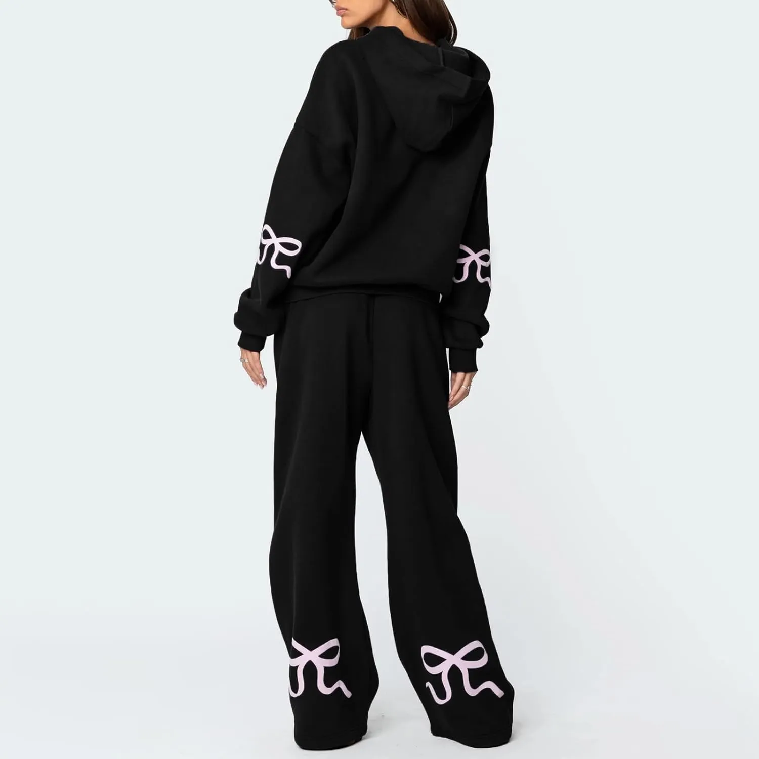 Bow Sweatsuits for Women Two Piece Tracksuit Graphic Oversized Hoodie Sweatshirt Sweatpants Sweat Set for Teen Girl