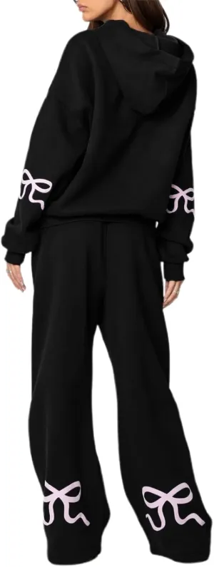 Bow Sweatsuits for Women Two Piece Tracksuit Graphic Oversized Hoodie Sweatshirt Sweatpants Sweat Set for Teen Girl
