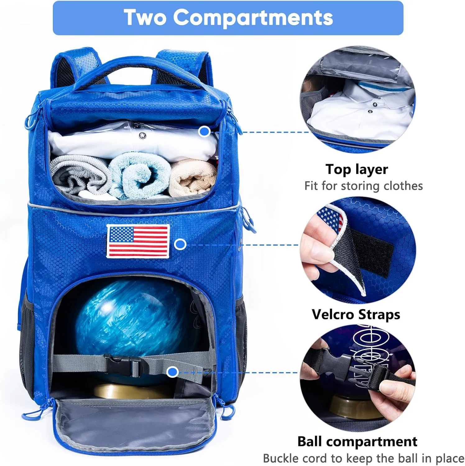 Bowling Ball Backpack with Cup Stand & Polisher Bag, Single Ball Bowling Bag with Separate Shoe Compartment