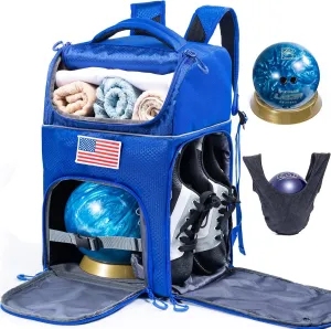 Bowling Ball Backpack with Cup Stand & Polisher Bag, Single Ball Bowling Bag with Separate Shoe Compartment