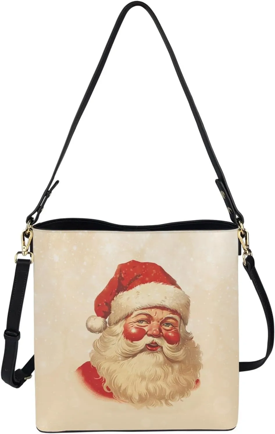 Bucket Bags and Purse for Women Merry Christmas Santa Claus Hobo and Shoulder Handbags with 2 Detachable Straps