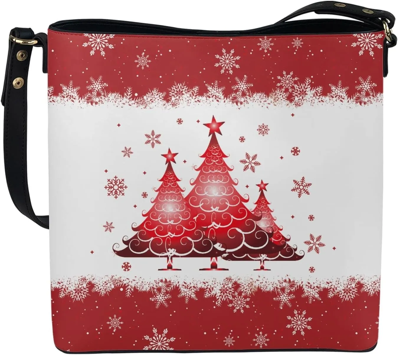 Bucket Bags and Purse for Women Merry Christmas Santa Claus Hobo and Shoulder Handbags with 2 Detachable Straps