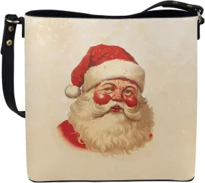 Bucket Bags and Purse for Women Merry Christmas Santa Claus Hobo and Shoulder Handbags with 2 Detachable Straps