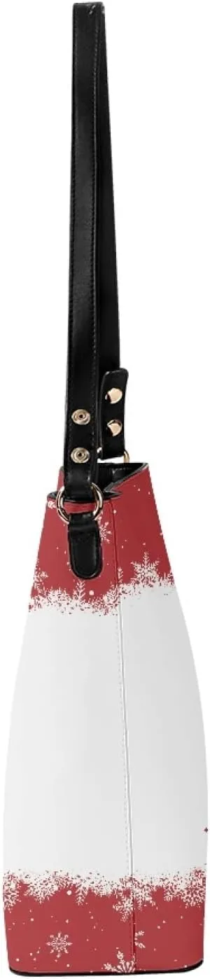 Bucket Bags and Purse for Women Merry Christmas Santa Claus Hobo and Shoulder Handbags with 2 Detachable Straps