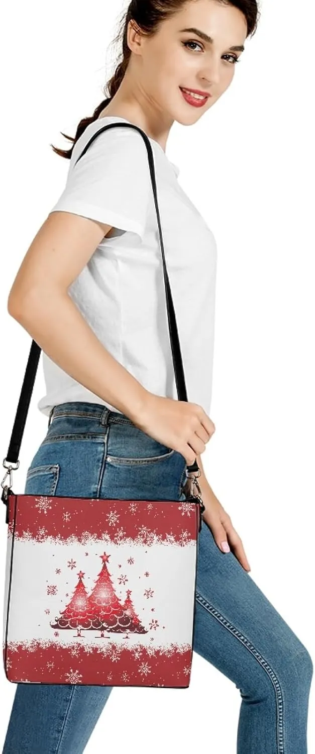 Bucket Bags and Purse for Women Merry Christmas Santa Claus Hobo and Shoulder Handbags with 2 Detachable Straps