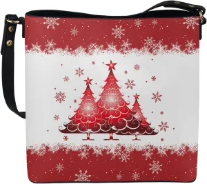 Bucket Bags and Purse for Women Merry Christmas Santa Claus Hobo and Shoulder Handbags with 2 Detachable Straps