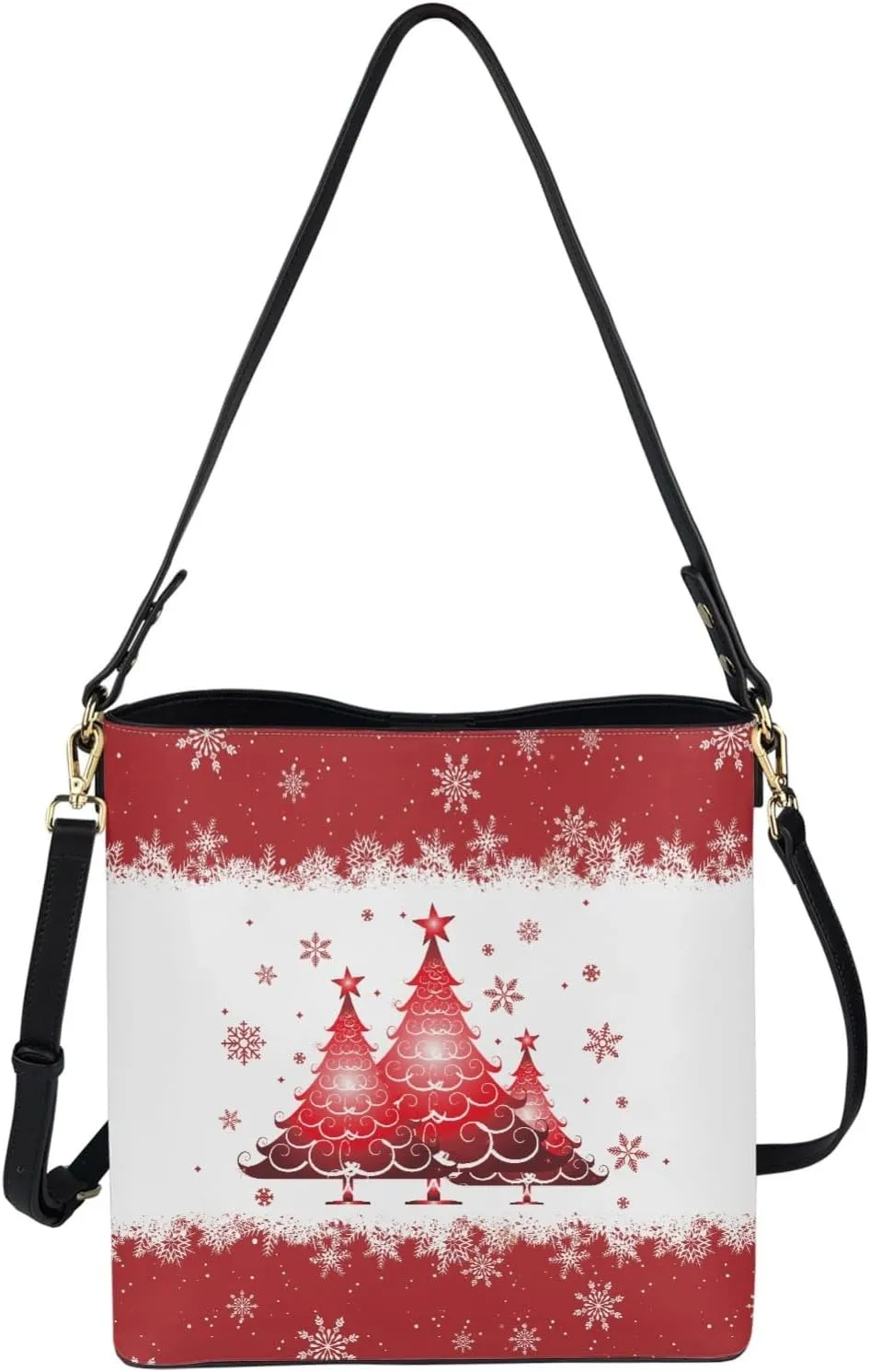 Bucket Bags and Purse for Women Merry Christmas Santa Claus Hobo and Shoulder Handbags with 2 Detachable Straps