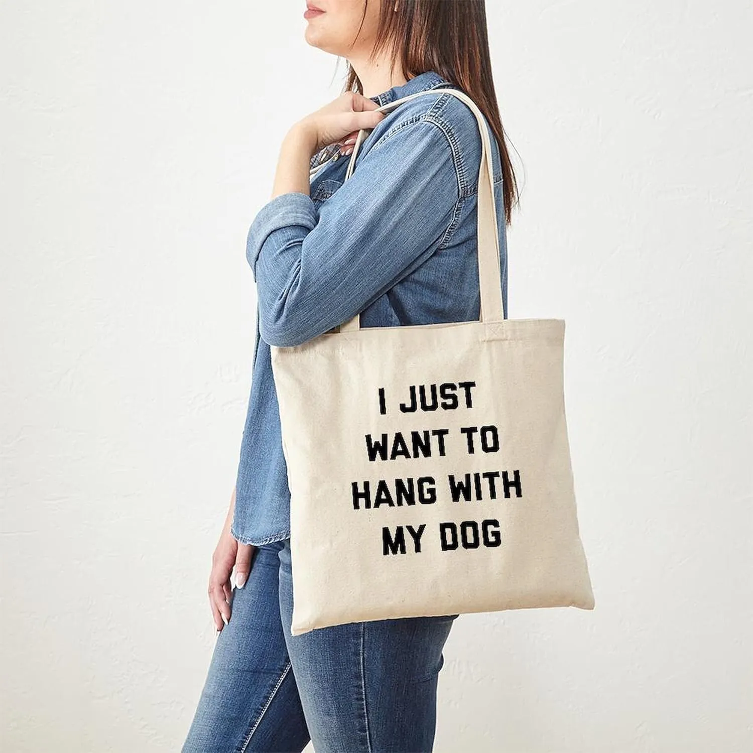 CafePress I Just Want To Hang With My Dog Tote Bag Reusable Natural Beige Canvas Shopping Bag
