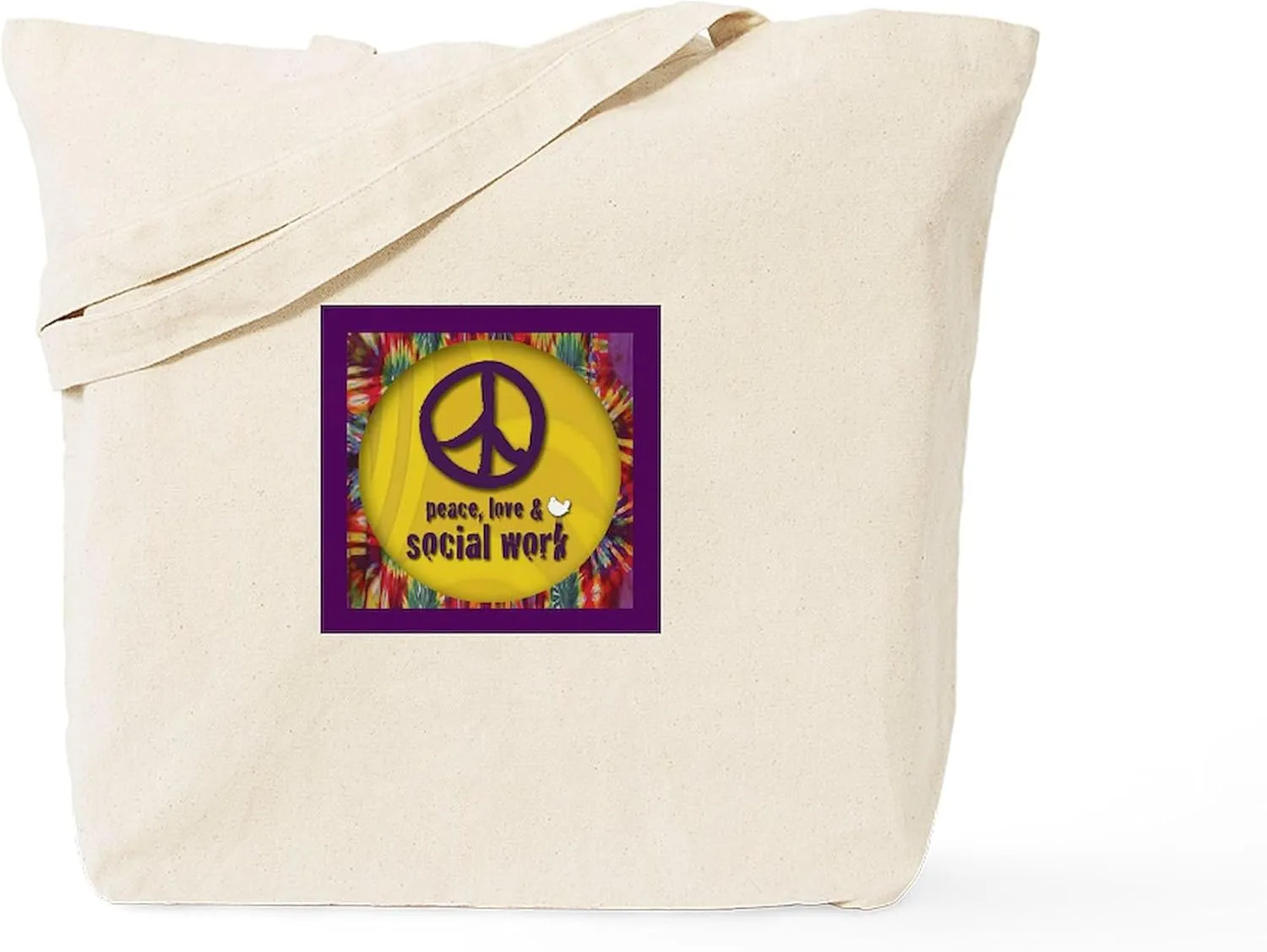 CafePress Peace, Love, &Amp; Social Work Tote Bag Reusable Natural Beige Canvas Shopping Bag
