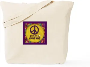 CafePress Peace, Love, &Amp; Social Work Tote Bag Reusable Natural Beige Canvas Shopping Bag