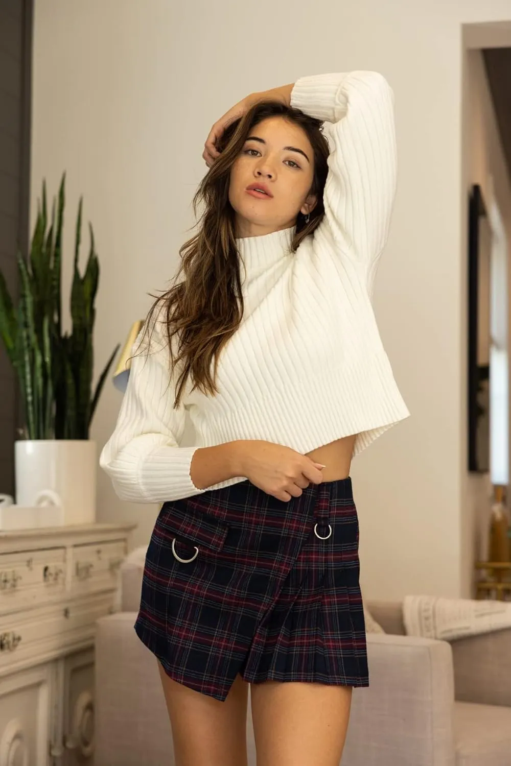 Cali1850 Womens Plaid Skorts Skirts  Casual Asymmetrical Wrap A-Line Tennis Skirt Mini Shorts