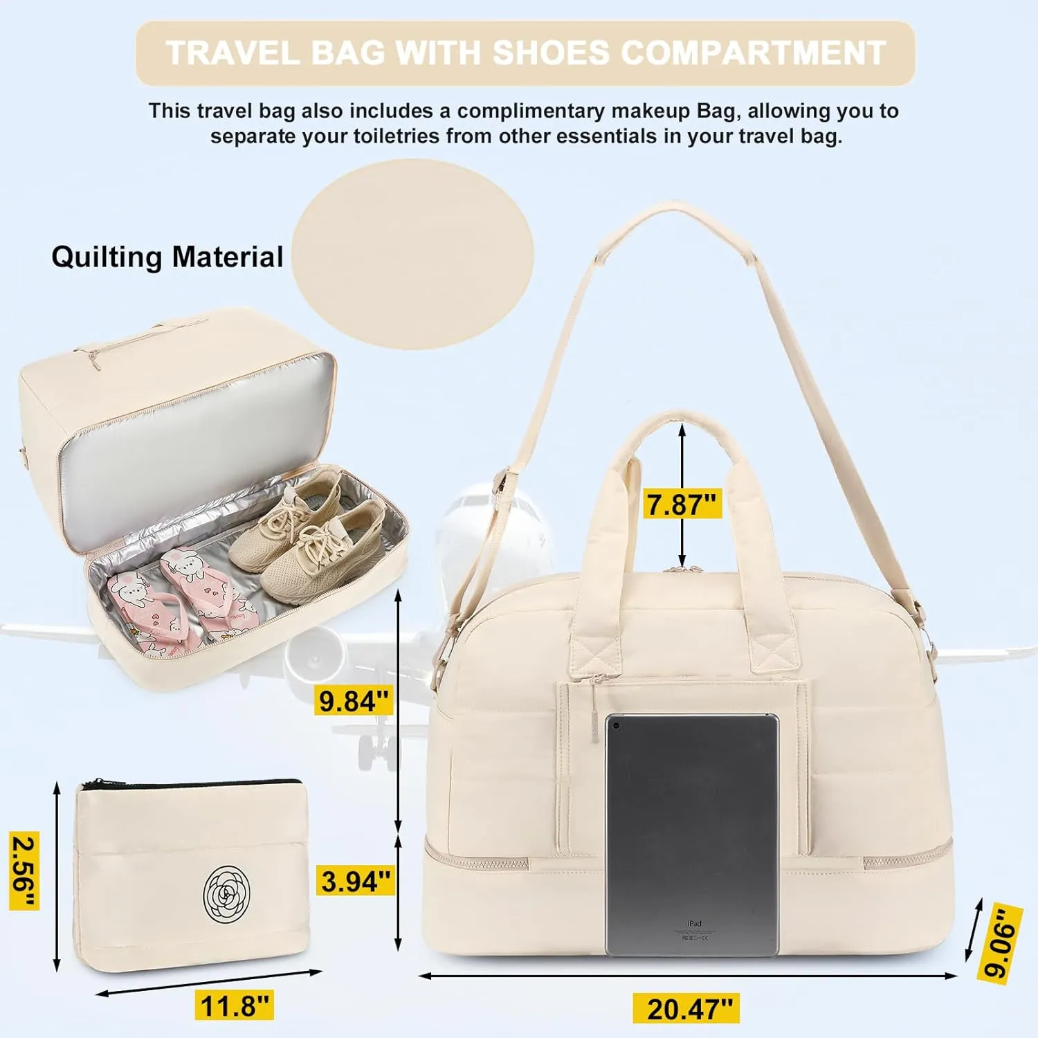 CAMTOP Travel Weekender Bags for Women with Shoe Compartment Quilted Puffer Tote Bag Carry on Duffle Bag for Overnight Bag
