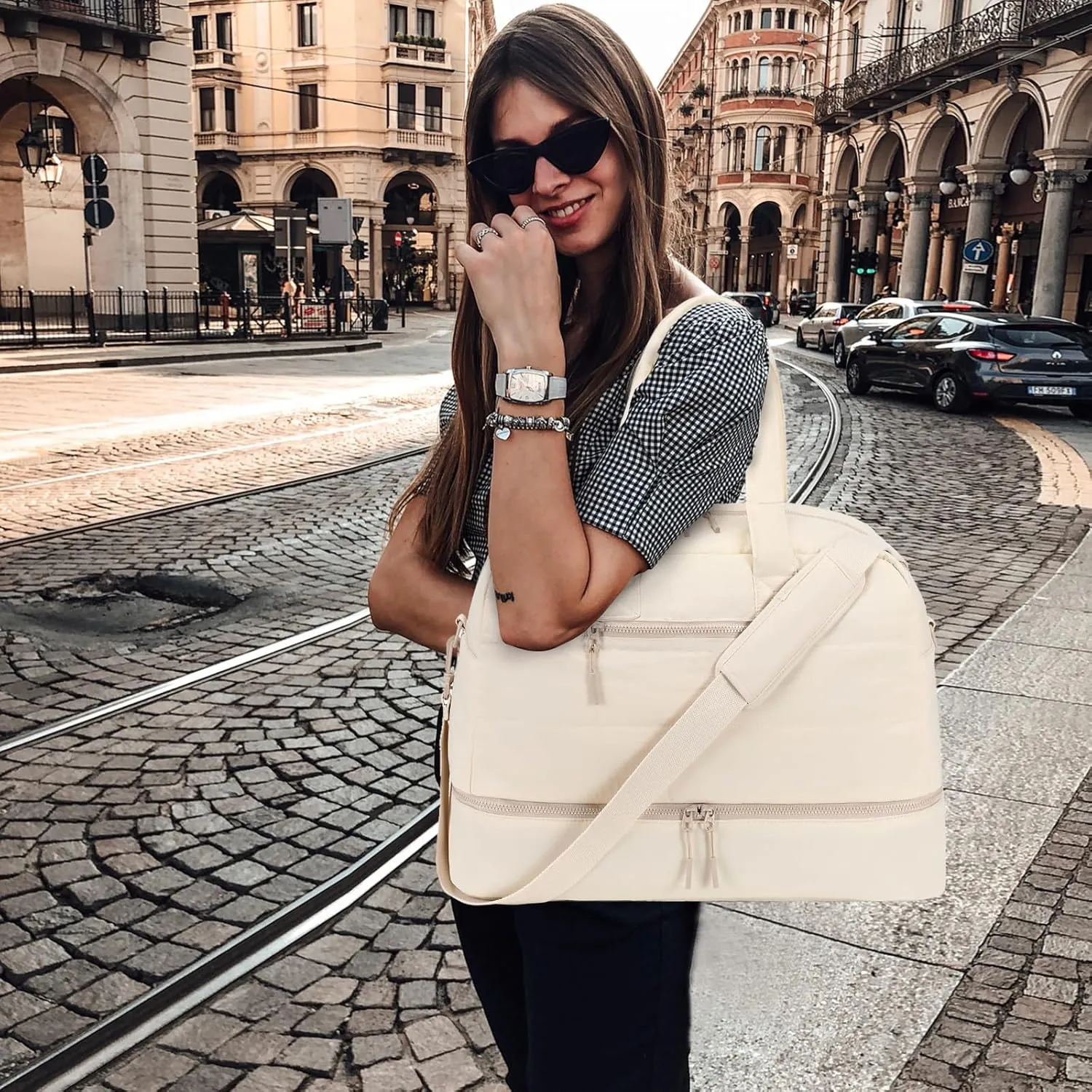 CAMTOP Travel Weekender Bags for Women with Shoe Compartment Quilted Puffer Tote Bag Carry on Duffle Bag for Overnight Bag