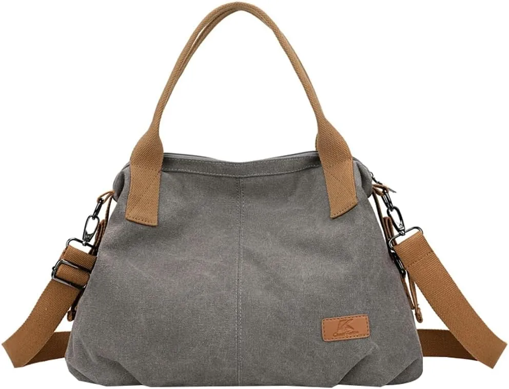 Canvas Tote Bags for Women Satchel Handbags Crossbody Shoulder Bag with Pockets Travel Tote Purse