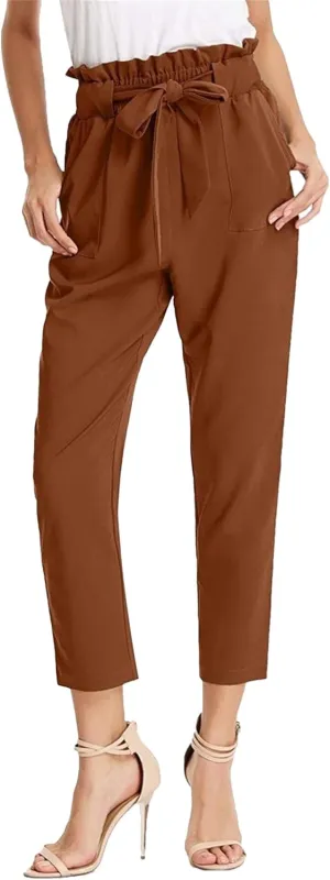 Capri Pants for Women Casual Summe Womens Business Casual Pants Women's Cropped Paper Bag Waist Pant with Pockets