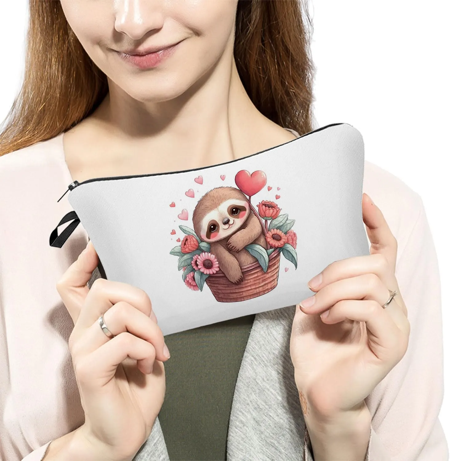 Cartoon Sloth Cosmetic Bag for Women Cute Small Makeup Bag for Purse Travel Toiletry Zipper Pouch for Girls Gift for Sloth Lovers Cartoon Sloth Makeup Bag for Her