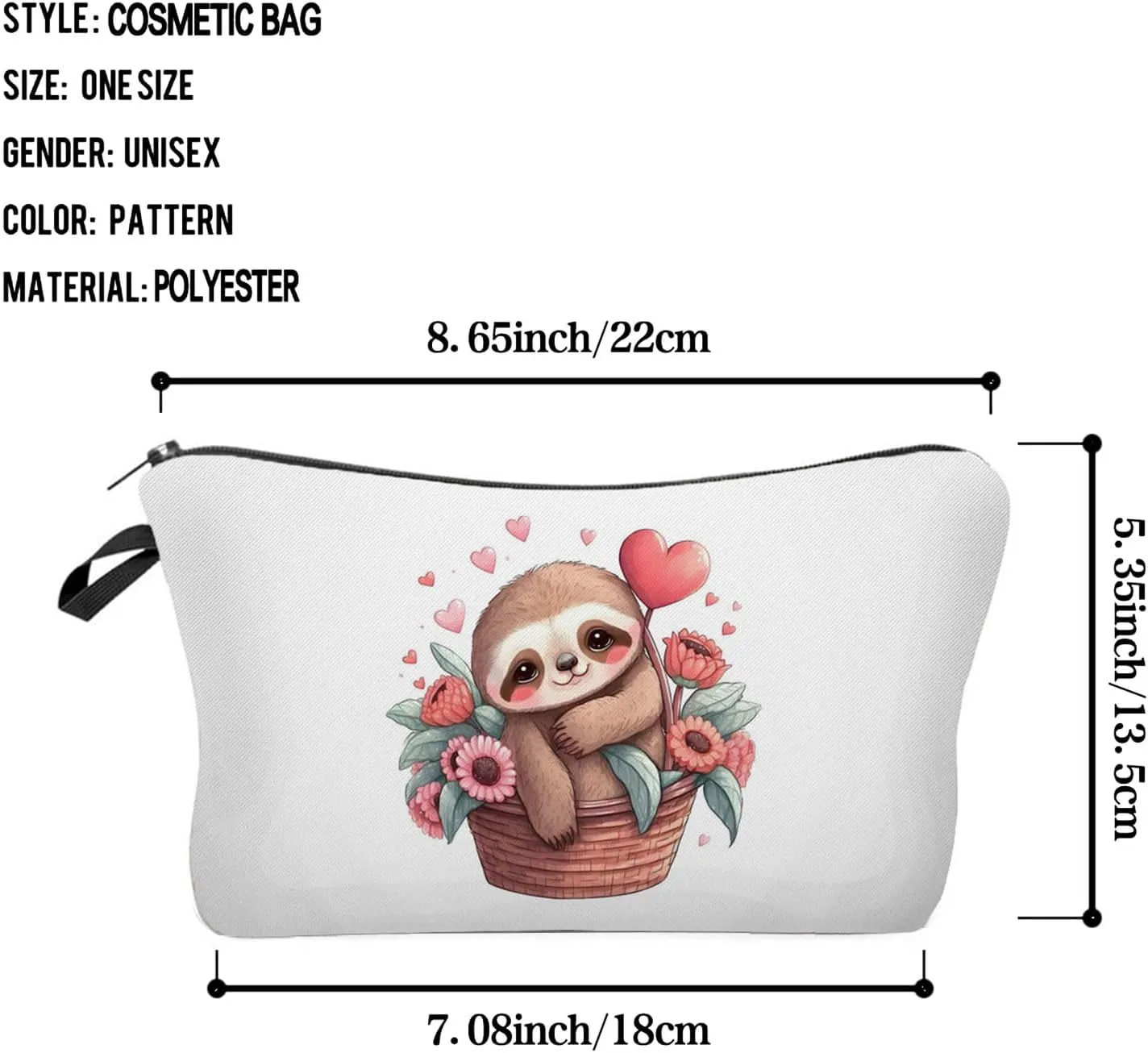Cartoon Sloth Cosmetic Bag for Women Cute Small Makeup Bag for Purse Travel Toiletry Zipper Pouch for Girls Gift for Sloth Lovers Cartoon Sloth Makeup Bag for Her