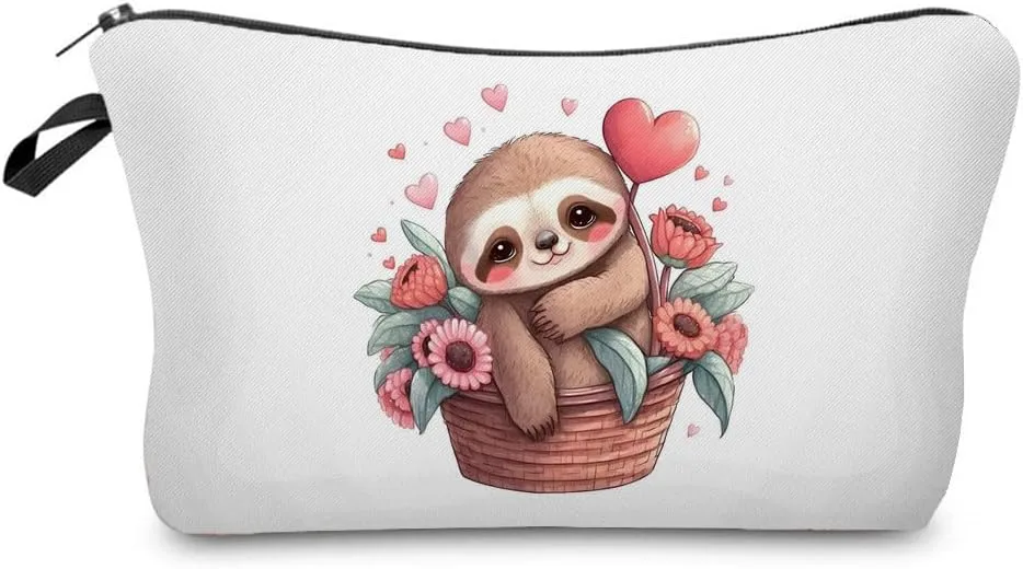 Cartoon Sloth Cosmetic Bag for Women Cute Small Makeup Bag for Purse Travel Toiletry Zipper Pouch for Girls Gift for Sloth Lovers Cartoon Sloth Makeup Bag for Her