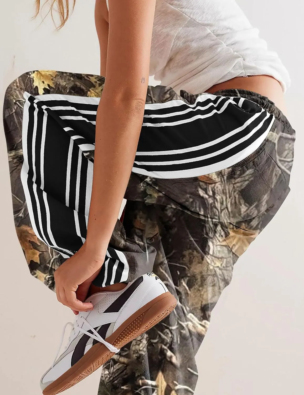Casual Crayon Striped Pants for Women Drawstring Elastic High Waist Lounge Pant Color Block Baggy Wide Leg Sweatpants