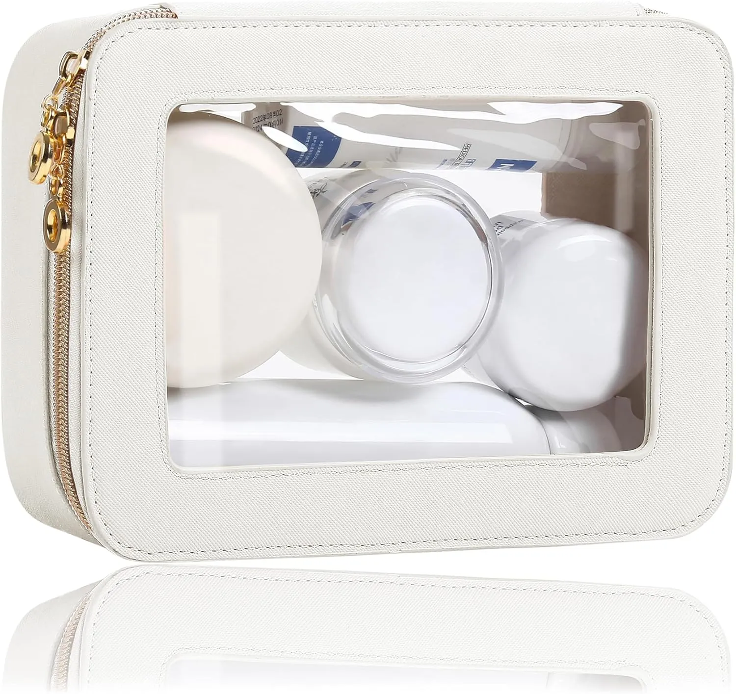 Clear Makeup Bags Case with Zipper, Heavy Duty Travel Cosmetic Case Toiletry Bag for Traveling, Tsa Approved Transparent Make Up Storage Bags, Portable Car Organizer Bag (White,M)