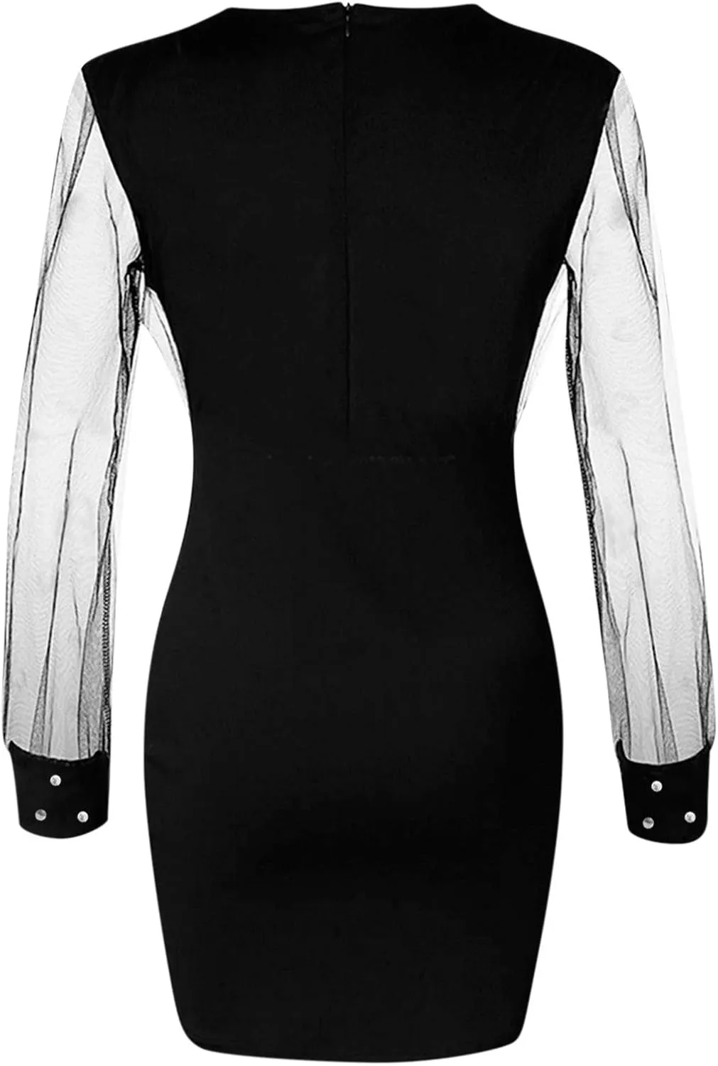 Cocktail Dress for Women,2024 Elegant Sexy Wrap V Neck Skinny Party Dress,Trendy Mesh Patchwork Long Sleeve Dress