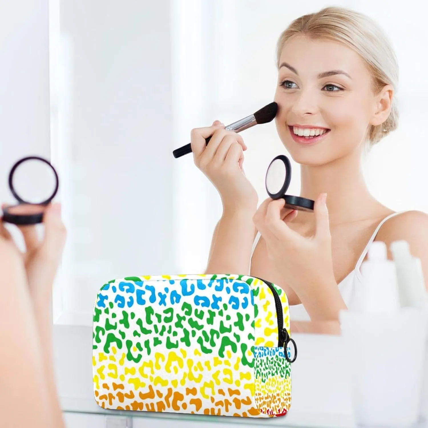 Colorful Animals Texture Cosmetic Makeup Bags, Small Travel Zipper Pouch Portable Toiletry Bag Makeup Organizer for Women Teen Girls