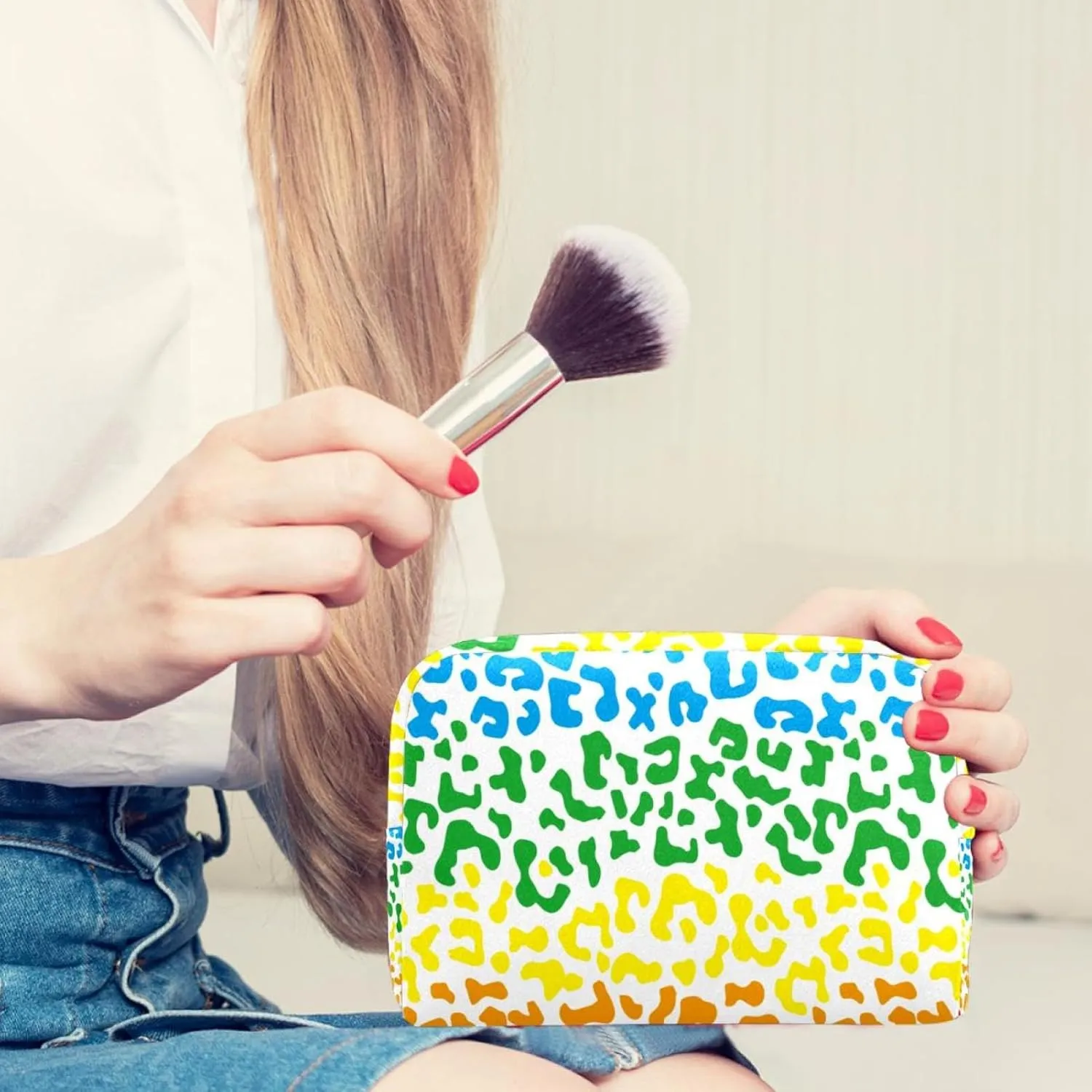 Colorful Animals Texture Cosmetic Makeup Bags, Small Travel Zipper Pouch Portable Toiletry Bag Makeup Organizer for Women Teen Girls