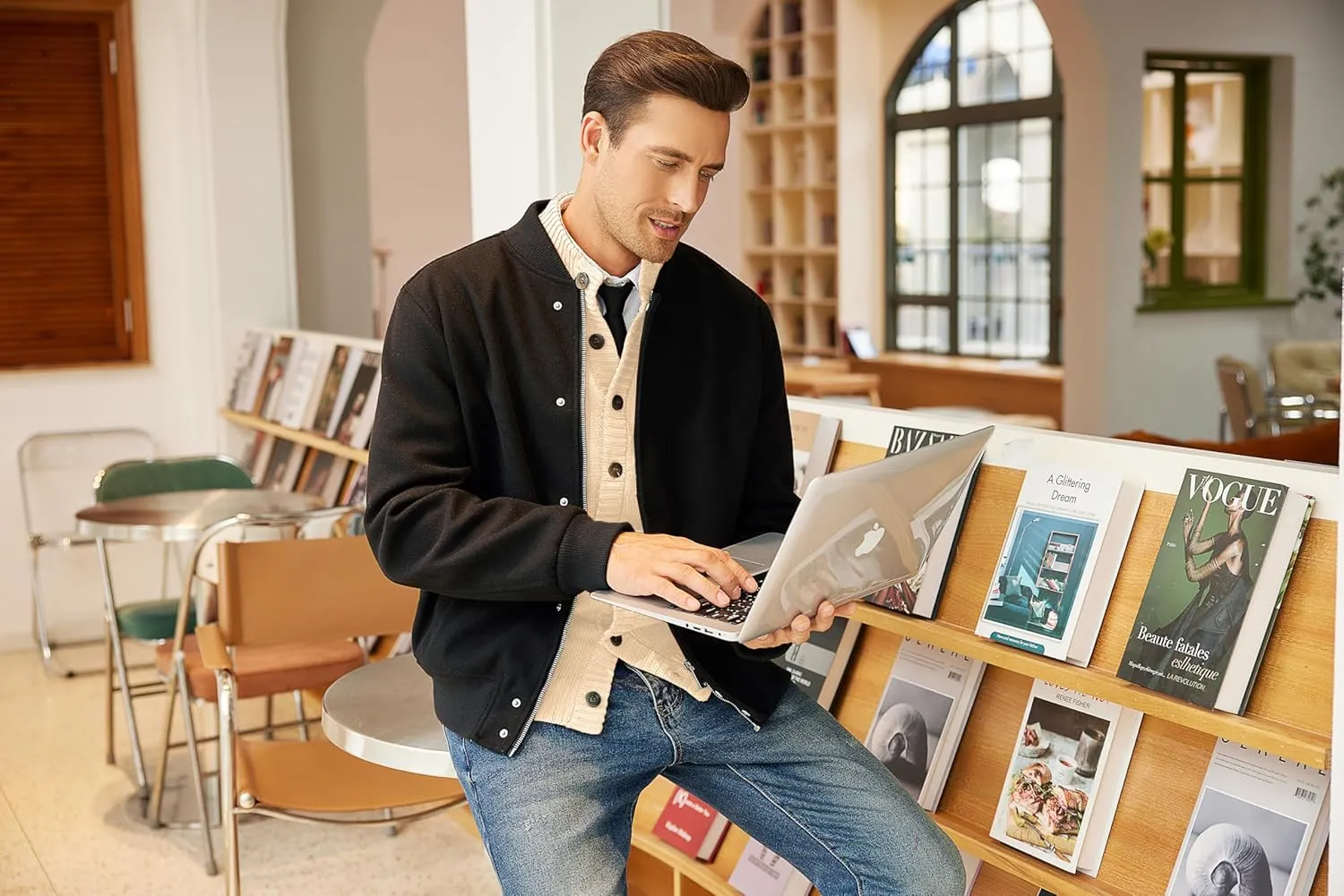 COOFANDY Men's Cardigan Sweater Slim Fit Stand Collar Cardigan Casual Cable Knitted Button Down Sweater with Pockets