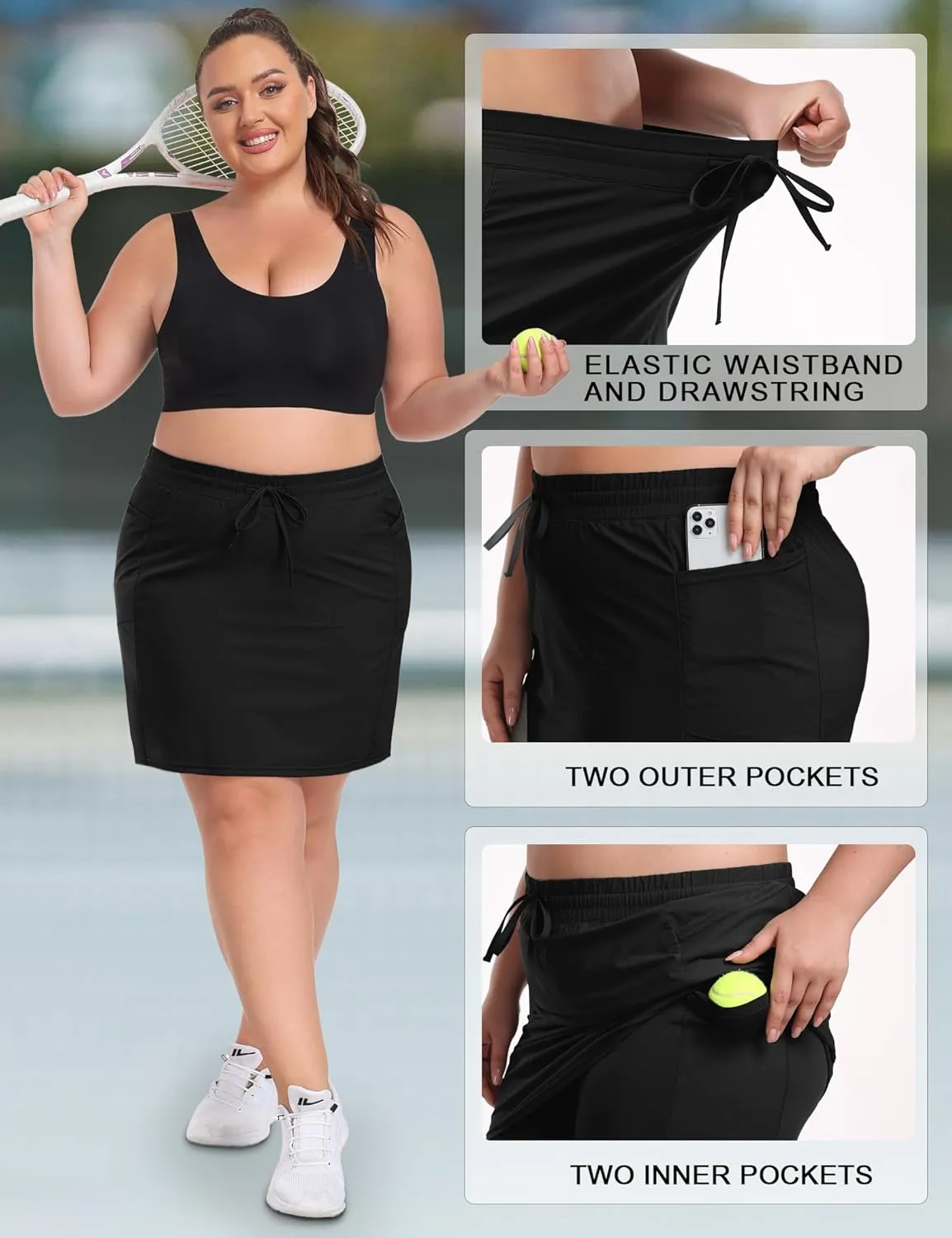 COOTRY Women's Plus Size Golf Skorts with Pockets Built-in Shorts Active Skirts for Tennis Pickleball Running Gym
