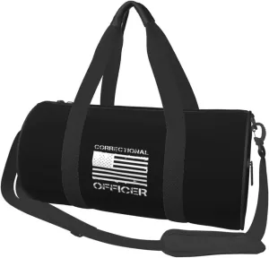 Corrections Officer Thin Silver Line American Flag Convertible Garment Bag with Shoulder Strap, Carry on Garment Duffel Bag for Men Women - Rolling Foldable for Travel Luggage Bags (Black)