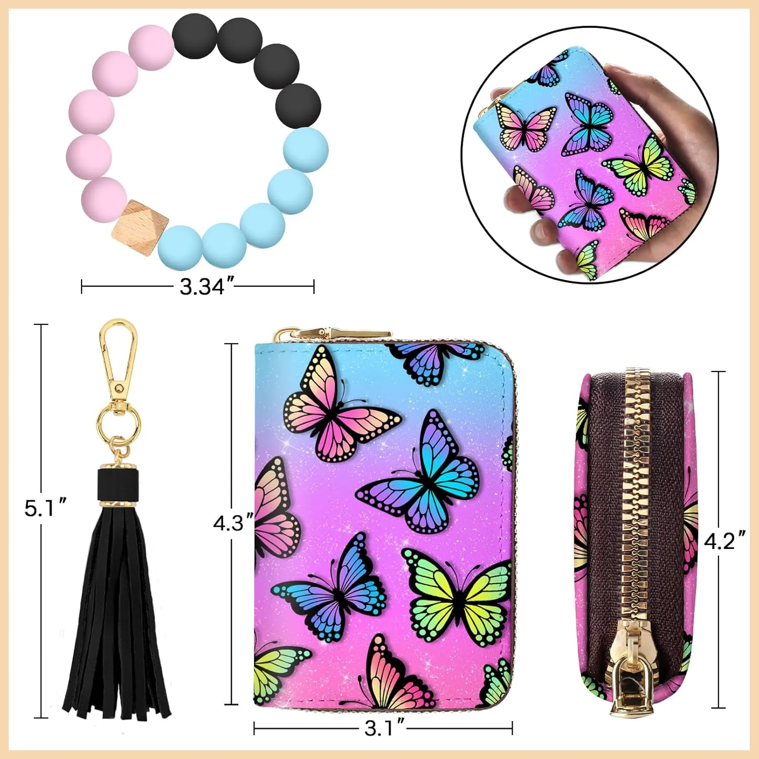 Credit Card Holder RFID Wallet, Small Card Holder Wallet for Women with Keychain Zipper, Funny Leather Print Credit Card Wallets Accordion Gift
