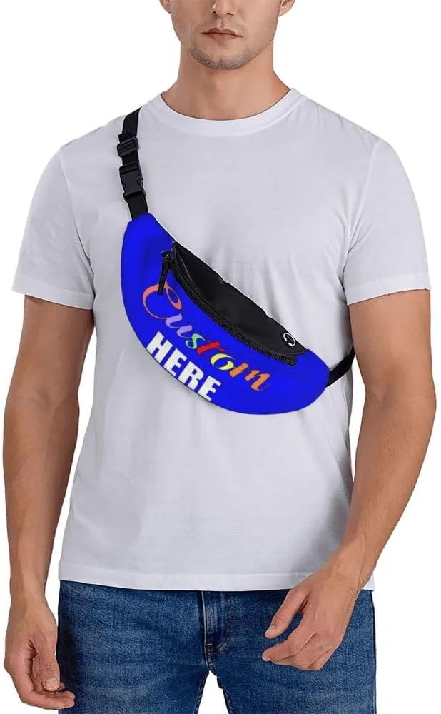 Custom Adjustable Waist Bag Design Your Logo Photo Text, Personalized Fanny Pack for Men Women, Customized Belt Bags Gifts for Sports, Blue