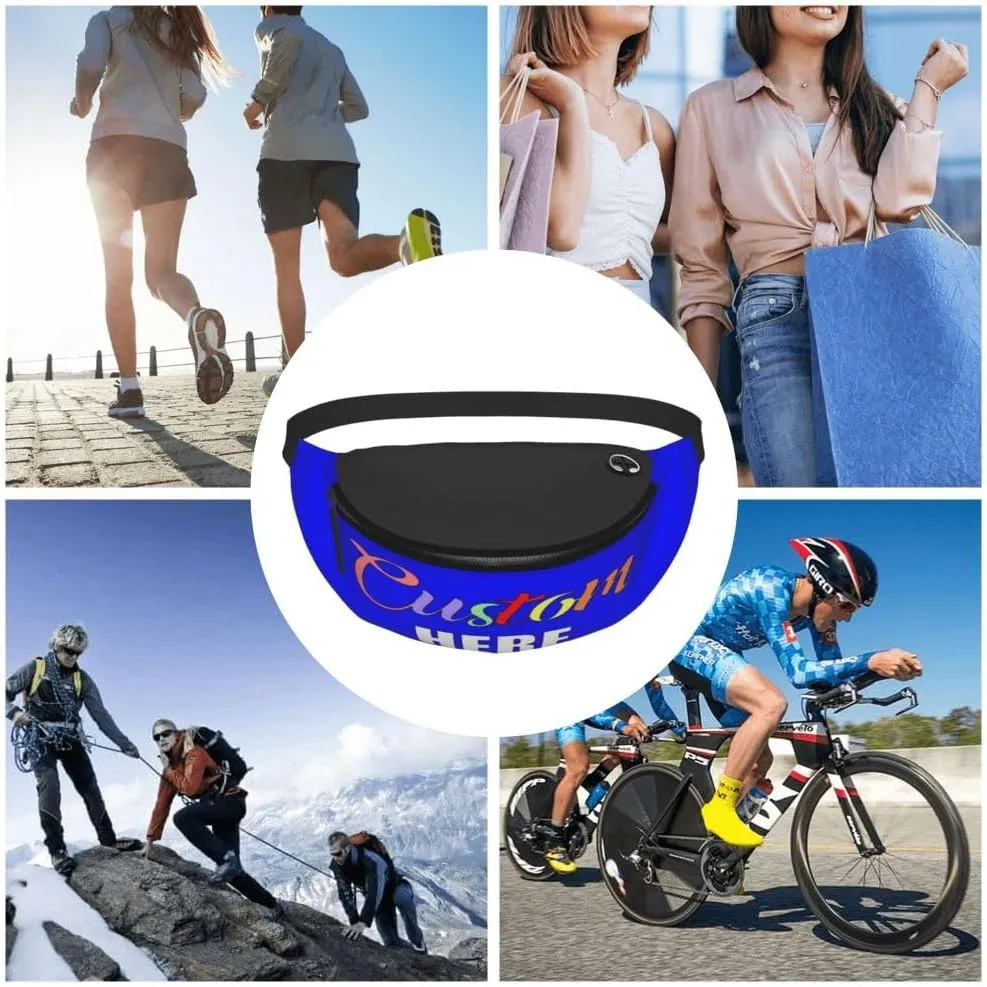 Custom Adjustable Waist Bag Design Your Logo Photo Text, Personalized Fanny Pack for Men Women, Customized Belt Bags Gifts for Sports, Blue