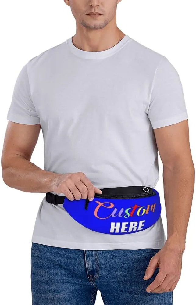 Custom Adjustable Waist Bag Design Your Logo Photo Text, Personalized Fanny Pack for Men Women, Customized Belt Bags Gifts for Sports, Blue