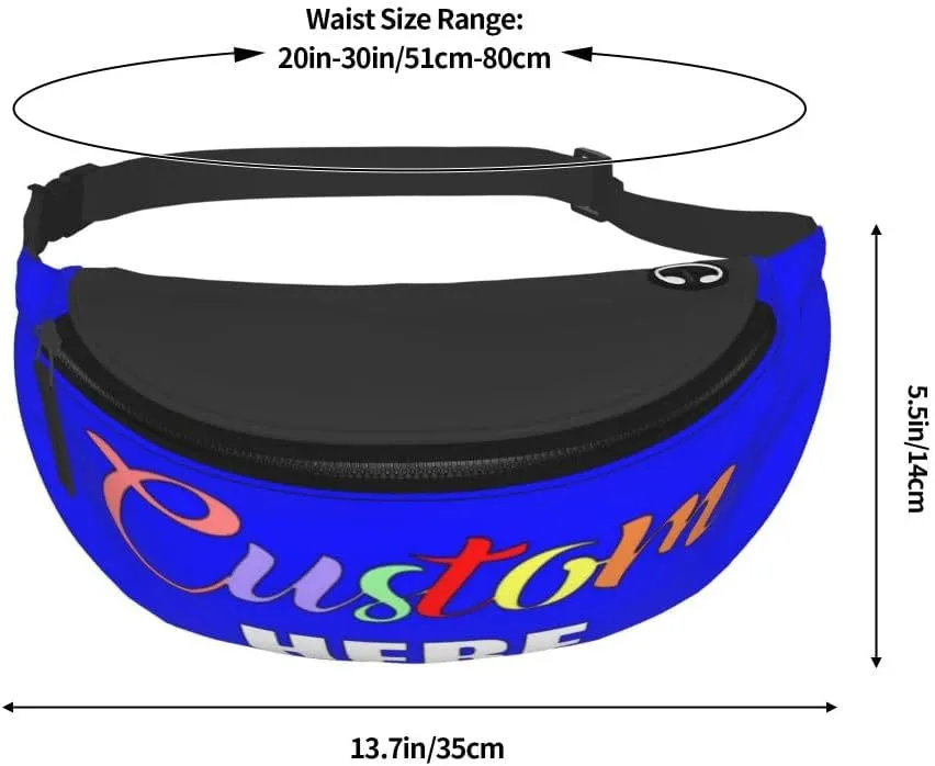 Custom Adjustable Waist Bag Design Your Logo Photo Text, Personalized Fanny Pack for Men Women, Customized Belt Bags Gifts for Sports, Blue