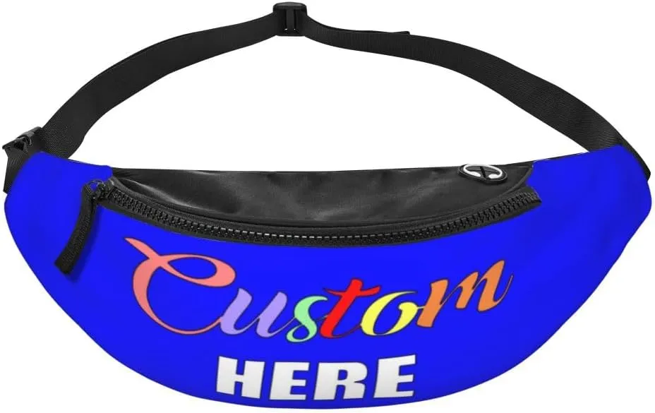 Custom Adjustable Waist Bag Design Your Logo Photo Text, Personalized Fanny Pack for Men Women, Customized Belt Bags Gifts for Sports, Blue
