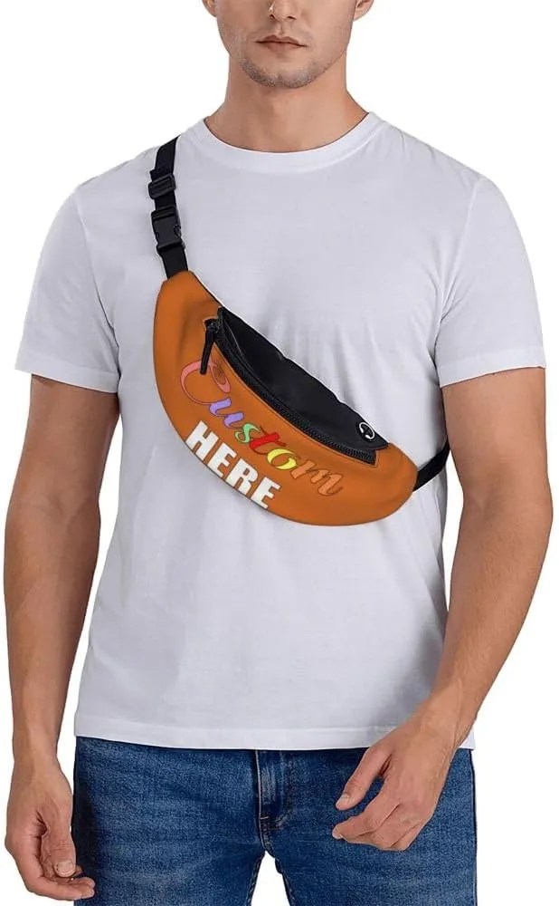 Custom Fanny Pack Waist Pack for Men Women, Personalized Adjustable Belt Bag for Travel Hiking Sports Running, Add Your Own Photo Logo Text, Chocolate