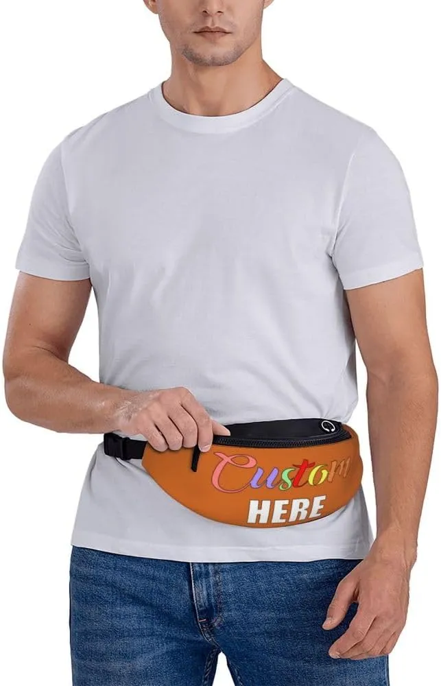 Custom Fanny Pack Waist Pack for Men Women, Personalized Adjustable Belt Bag for Travel Hiking Sports Running, Add Your Own Photo Logo Text, Chocolate